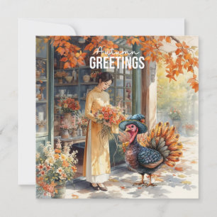 Autumn Fall Turkey is at Florist Shop Thanksgiving Holiday Card