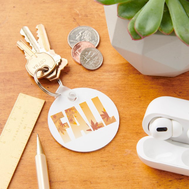 Autumn Fall Typography Design with Leaves  Key Ring (Creator Uploaded)