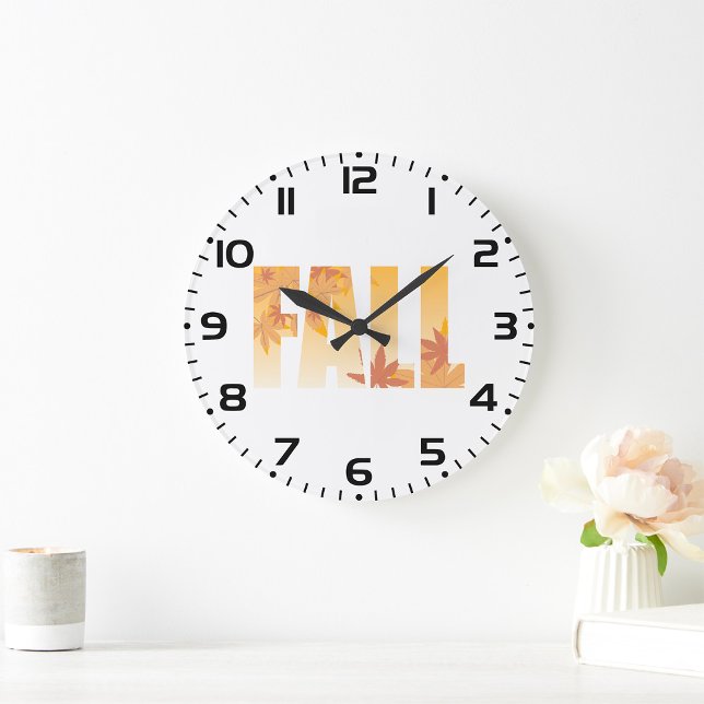 Autumn Fall Typography Design with Leaves  Large Clock (Creator Uploaded)