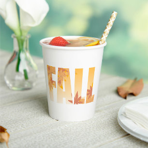 Autumn Fall Typography Design with Leaves Paper Cups