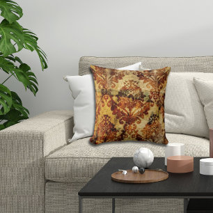 Autumn Fall Vintage Rustic Orange Brown Damask Cushion