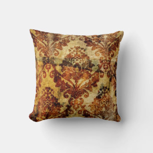 Autumn Fall Vintage Rustic Orange Brown Damask Cushion
