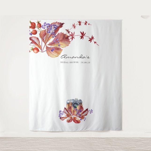 Autumn - Fall Watercolor Bridal Shower Photo Booth Tapestry (Front)