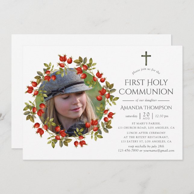 Autumn - Fall Watercolor First Holy Communion Invitation (Front/Back)