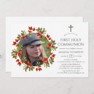 Autumn - Fall Watercolor First Holy Communion Invitation