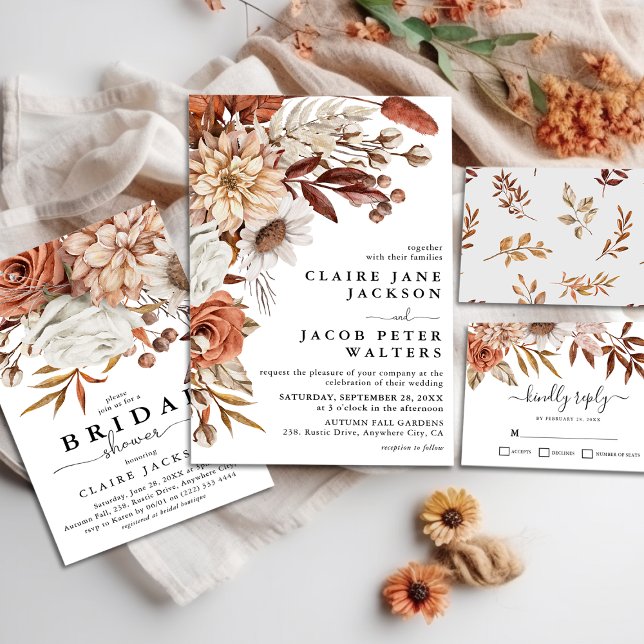 Autumn Fall Watercolor Floral Wedding Invitation (Creator Uploaded)