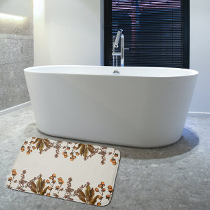 Autumn Fall Watercolor Foliage Leaves Bath Mat
