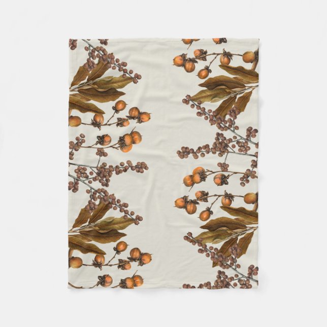 Autumn Fall Watercolor Foliage Leaves  Fleece Blanket (Front)