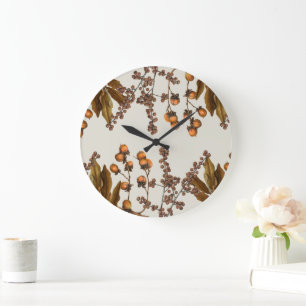 Autumn Fall Watercolor Foliage Leaves Large Clock