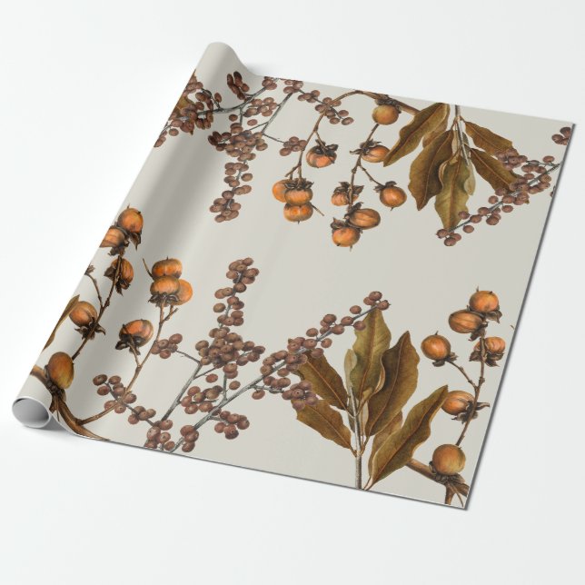Autumn Fall Watercolor Foliage Leaves  Wrapping Paper (Unrolled)