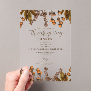 Autumn Fall Watercolor Foliage Thanksgiving Dinner Acrylic Invitations