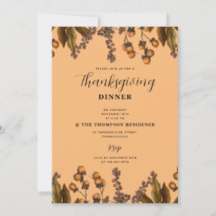 Autumn Fall Watercolor Foliage Thanksgiving Dinner Invitation