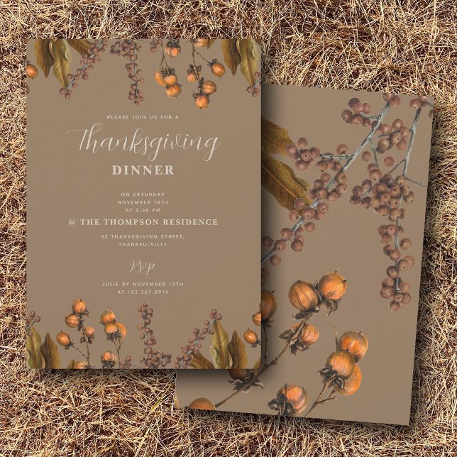 Autumn Fall Watercolor Foliage Thanksgiving Dinner Invitation (Autumn Fall Watercolor Foliage Thanksgiving Dinner Invitation)