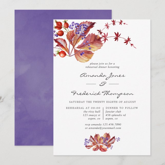 Autumn - Fall Watercolor Rehearsal Dinner Invitation (Front/Back)