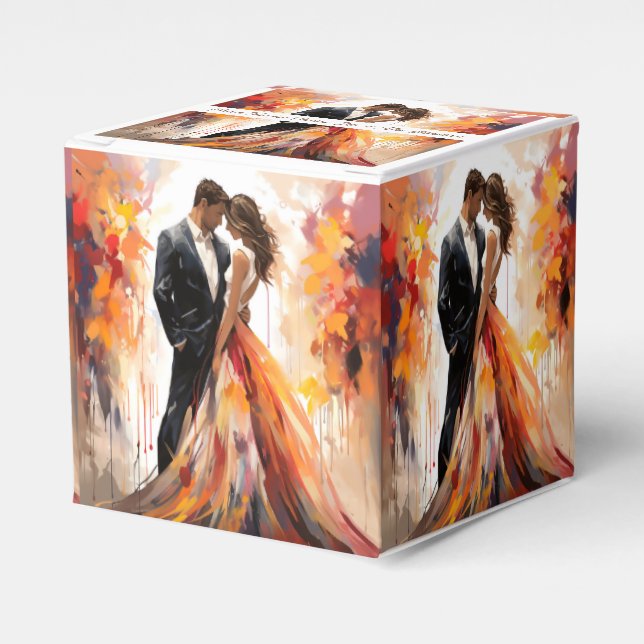 Autumn Fall Wedding Couple Artistic Favour Box (Front Side)
