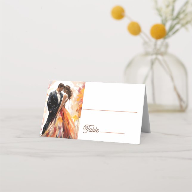 Autumn Fall Wedding Couple Artistic Place Card (Front)