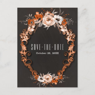 Autumn Fall Wedding Orange Floral Save the Date Announcement Postcard