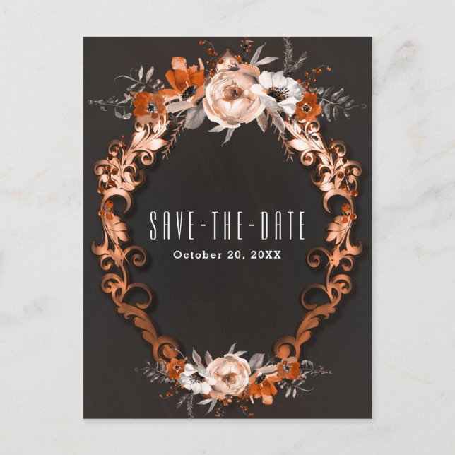 Autumn Fall Wedding Orange Floral Save the Date Announcement Postcard (Front)