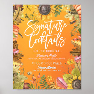 Autumn Fall Wedding Signature Cocktail Drink Menu  Poster