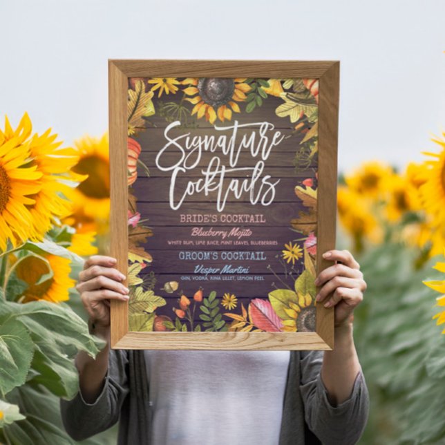 Autumn Fall Wedding Signature Cocktail Drink Menu Poster (Creator Uploaded)