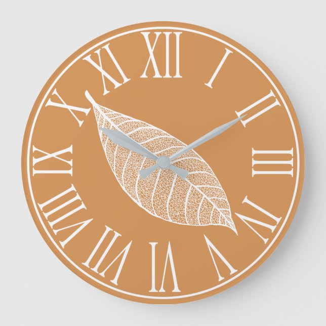 Autumn Fall White Leaf Skeleton Large Clock (Front)