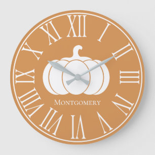 Autumn Fall White Pumpkin Silhouette Large Clock