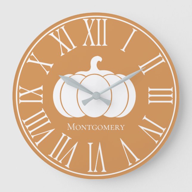 Autumn Fall White Pumpkin Silhouette Large Clock (Front)