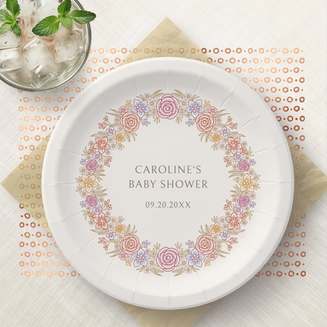 Autumn Fall Wildflowers Floral Baby Shower Paper Plate (Creator Uploaded)
