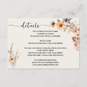 Autumn Fall Wildflowers Wedding Details Enclosure Card