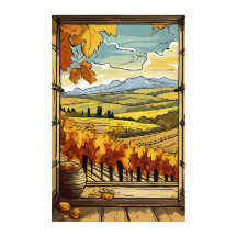 Autumn / Fall Window View of Vineyard Poster