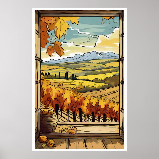 Autumn / Fall Window View of Vineyard Poster (Front)