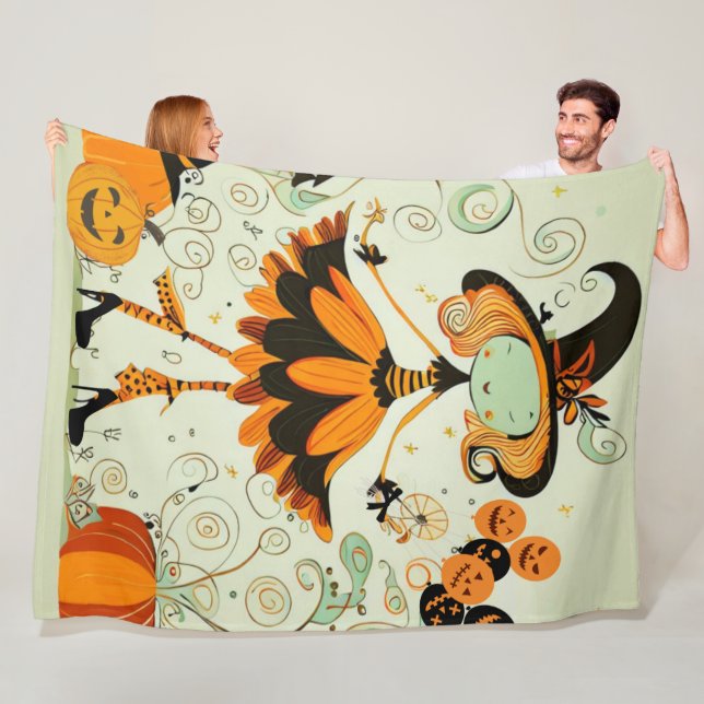 Autumn/fall/witch/pumpkin/whimsical Fleece Blanket (In Situ)