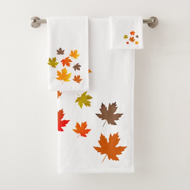 Autumn falling colourful leaves bath towel set (Insitu)