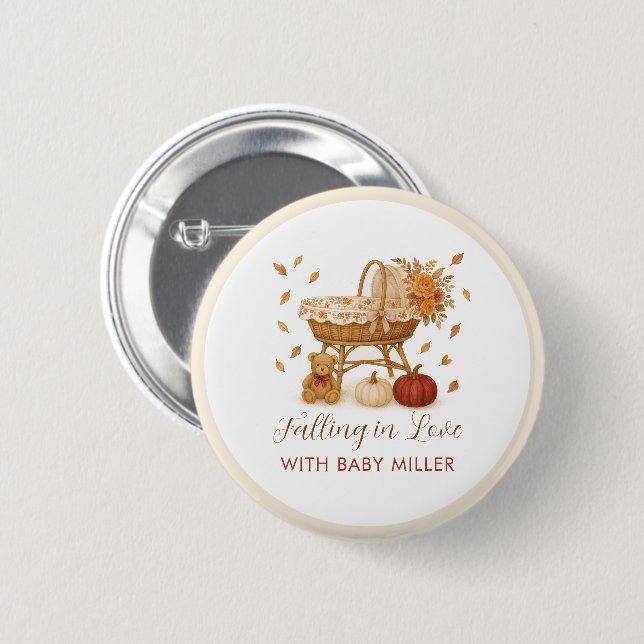 Autumn Falling in Love Baby Shower  6 Cm Round Badge (Front & Back)