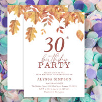 Autumn falling leaves 30th Birthday Invitation