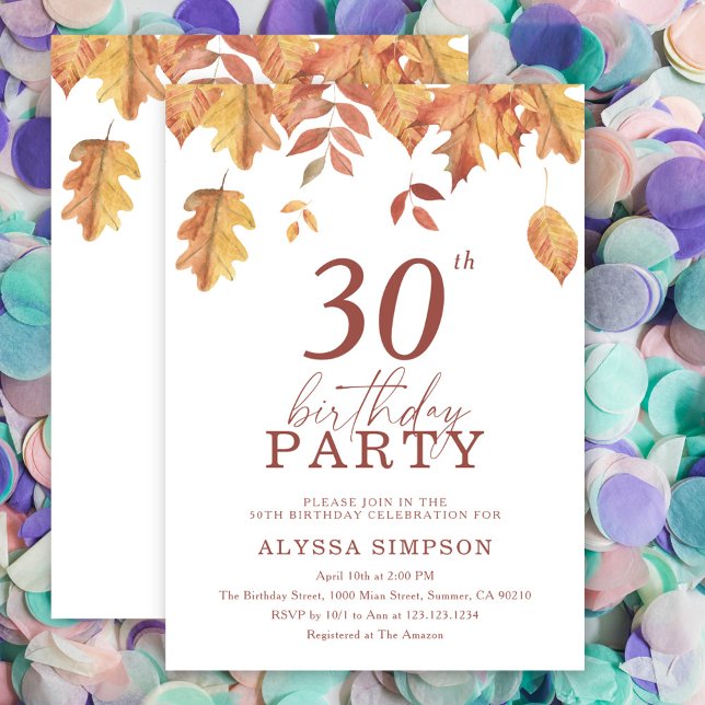 Autumn falling leaves 30th Birthday Invitation (Creator Uploaded)