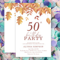 Autumn falling leaves 50th Birthday Invitation