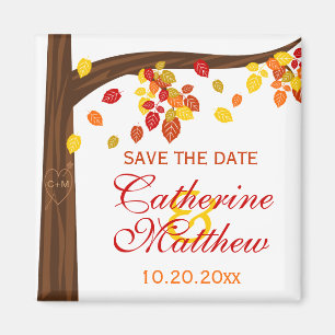 Autumn Falling Leaves Save The Date Magnet