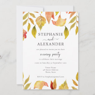 Autumn Falling Leaves Wedding Evening Party Invitation