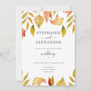 Autumn Falling Leaves Wedding QR Code Invitation