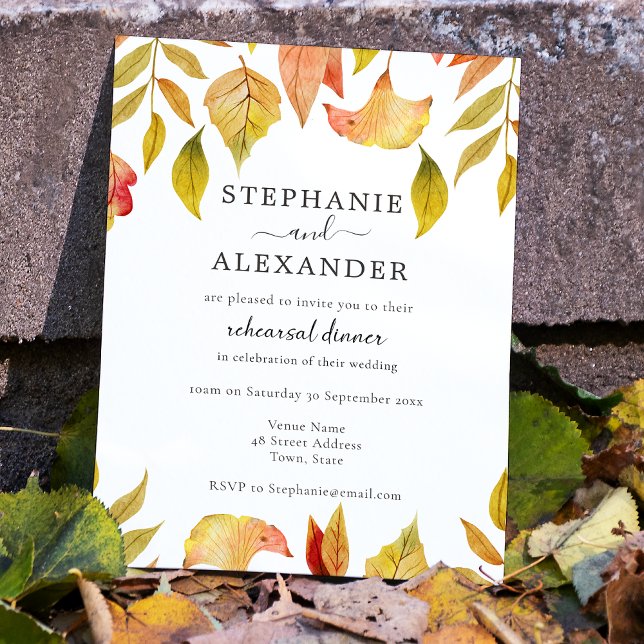 Autumn Falling Leaves Wedding Rehearsal Dinner Invitation (Creator Uploaded)