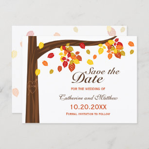 Autumn Falling Leaves Wedding Save The Date Announcement Postcard