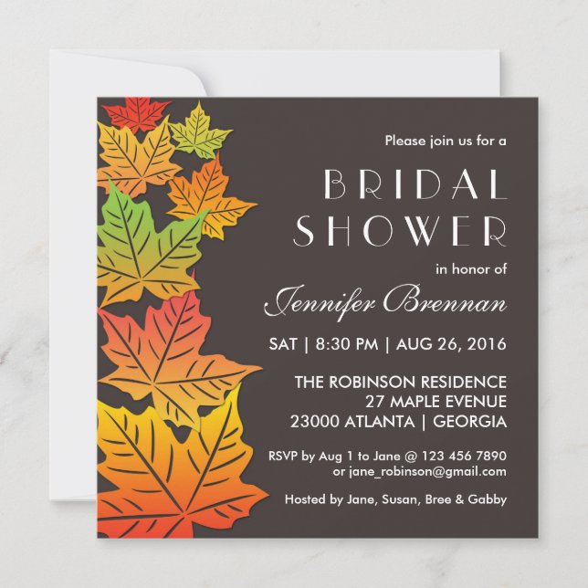 Autumn Falling Maple Leaf Wedding Invitation Grey (Front)
