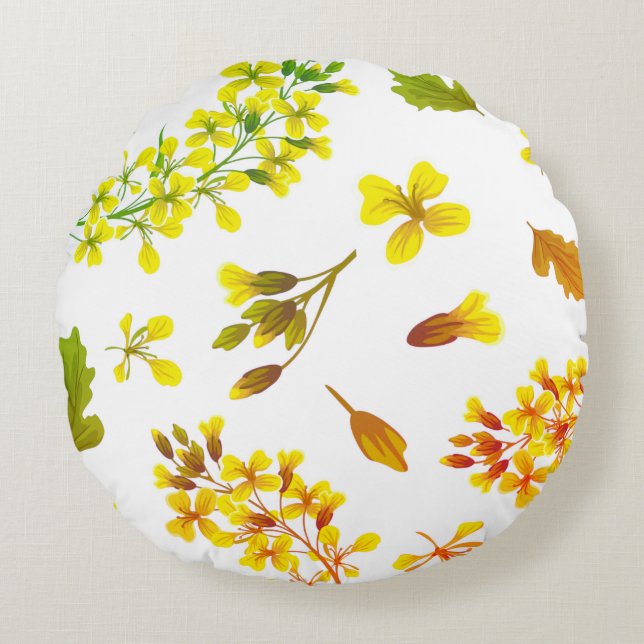 Autumn Falls Floral Pattern Round Pillow (Front)