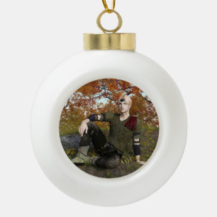 Autumn Fantasy Prince Forest Portrait Ceramic Ball Christmas Ornament