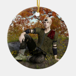 Autumn Fantasy Prince Forest Portrait Ceramic Ornament