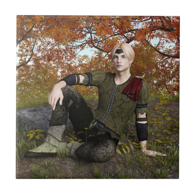 Autumn Fantasy Prince Forest Portrait Ceramic Tile (Front)