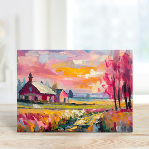 Autumn Farm Landscape Modern Abstract Art Card