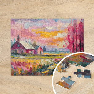 Autumn Farm Landscape Modern Abstract Art Jigsaw Puzzle