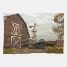 Autumn Farm Scene Kitchen Towel